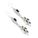 Genuine silver multi color ethnic gemstone earrings 